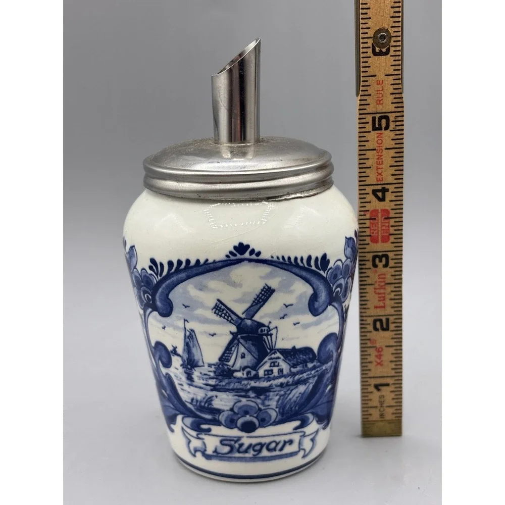 Montagne Original Delft Sugar Shaker Handpainted Windmill Blue White Holland